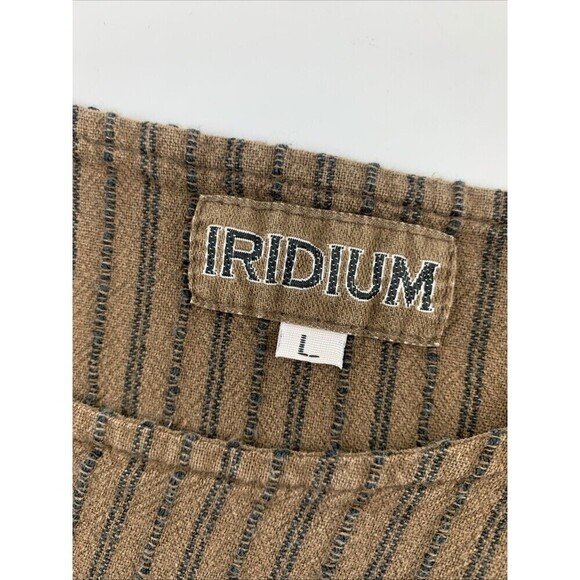 Iridium Long Sleeve Shirt Brown Striped Cotton Front Pocket Flap Womens Large - Picture 8 of 12